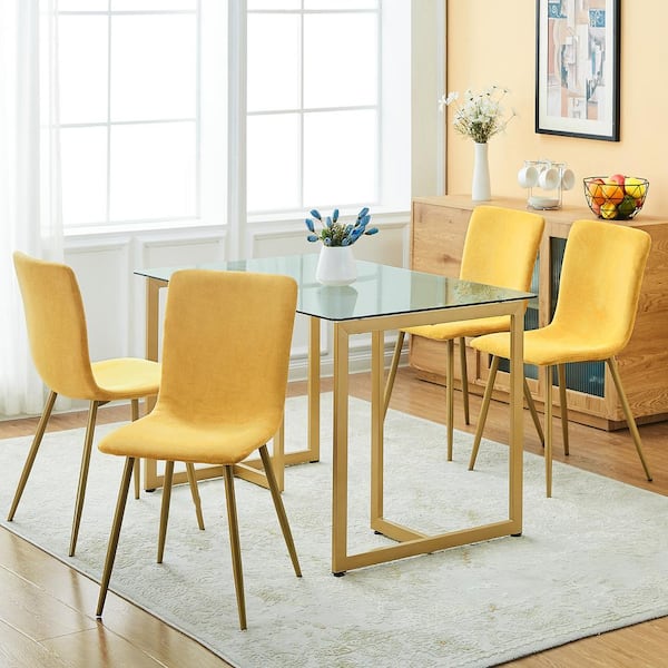 Homy Casa Scargill Yellow Fabric Upholstered Side Dining Chairs ( Set of 4 )