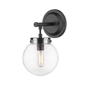 Span 6 in. 1-Light Matte Black Vanity Light with Clear Glass Shade