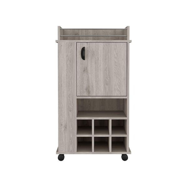 EPOWP Removable 6-Bottle Gray Wood Freestanding Wine Rack with Open Storage Shelves and Door Shelf