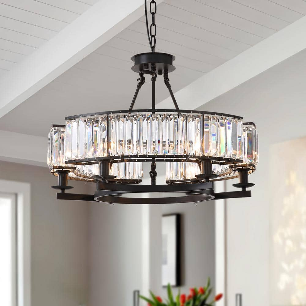 Crystal Chandelier LED outlets Pendant Light Farmhouse Ceiling Light Fixture Lamp Black.