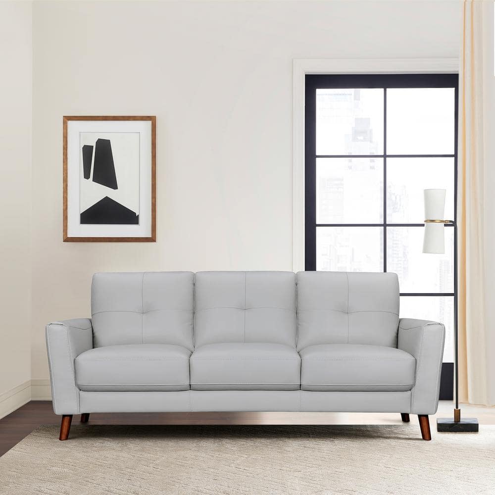 Armen Living Almafi 82 In. Flared Arm Leather Rectangle Sofa In. Dove 