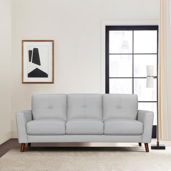 Armen Living Almafi 82 in. Flared Arm Leather Rectangle Sofa in. Dove ...