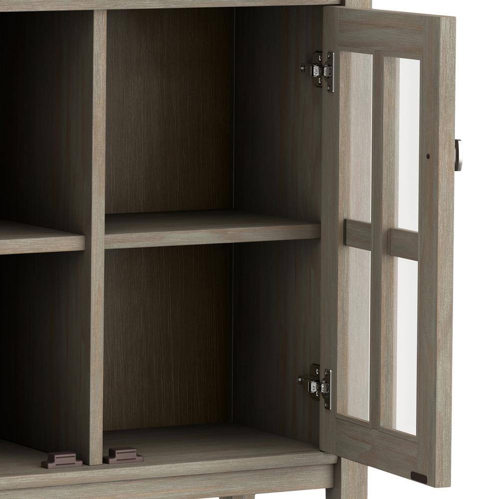 Rustic Distressed Grey Low Cupboard with Tempered Glass Doors