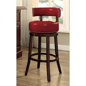 Swarthmore 30 in. Dark Oak and Red Faux Leather Low Back Wood Swivel Bar Stool with Nailhead Trim (Set of 2)