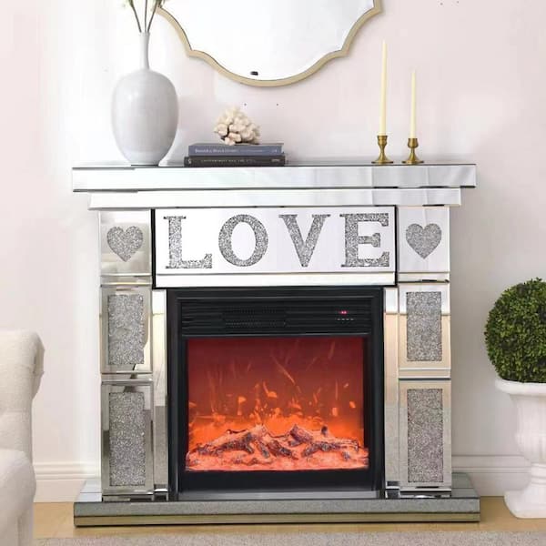 ToolCat 46 in. Freestanding Acrylic Diamond Mirror Electric Fireplace TV Stand Cabinet With 3D Realistic LED Flames in Silver MGG70 31 EH The Home Depot