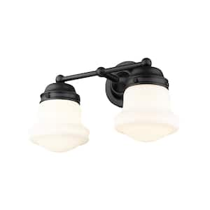 Vaughn 15.5 in. 2-Light Matte Black Vanity Light with Glass Shade