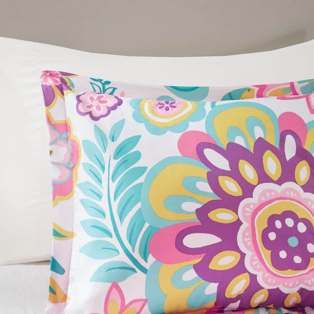 Full Pink Microfiber Reversible Floral Bedspread Set