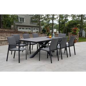 Uno Stella Dark Gray 9-Piece Aluminum Outdoor Dining Set with Sling Set in Light Grey