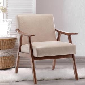 Uli Light Camel Modern Cushioned Accent Armchair, Rubberwood Frame