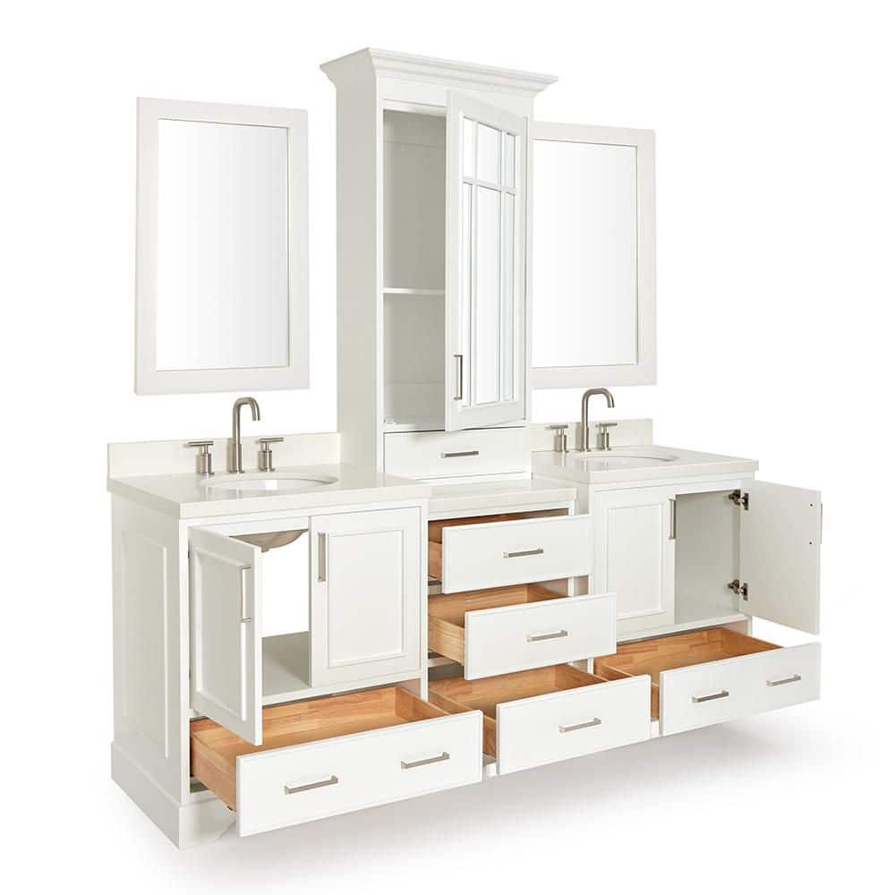Stafford 85" White Double Sink Vanity Set with Quartz Top