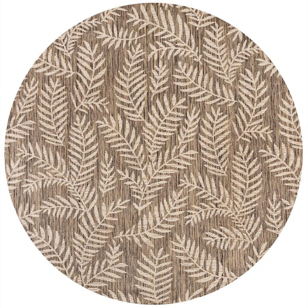 Nevis Palm Frond Brown/Beige 5 ft. Round Indoor Area Rug