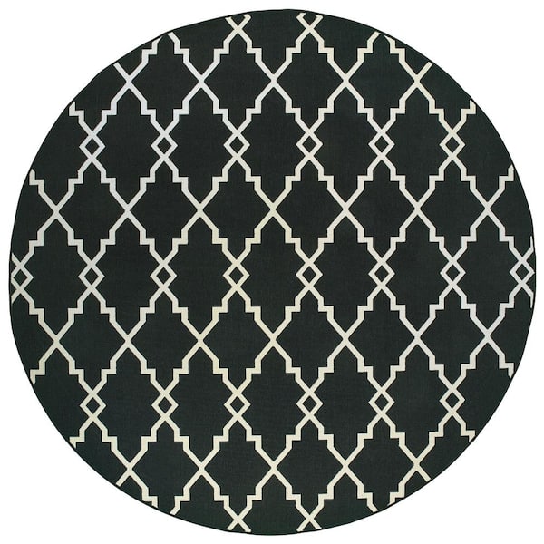 AVERLEY HOME Sienna Black/Ivory 7 ft. x 7 ft. Round Chainlink Indoor/Outdoor Patio Area Rug