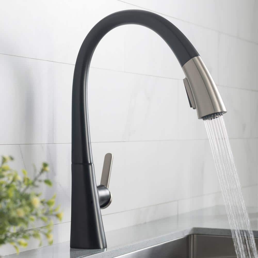 Spot Free Stainless Steel and Matte Black Pull-Down Kitchen Faucet