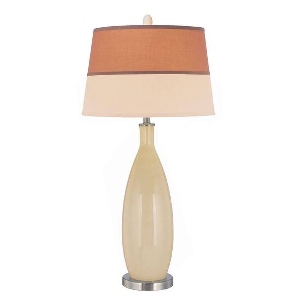 Illumine 37 in. Polished Steel Table Lamp and Ivory Glass Body