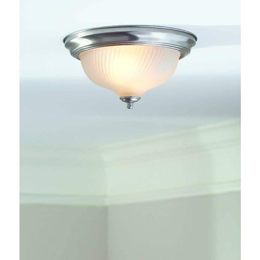 11 in. 2-Light Brushed Nickel Flush Mount with Frosted Swirl Glass Shade price history on PriceWatchPro