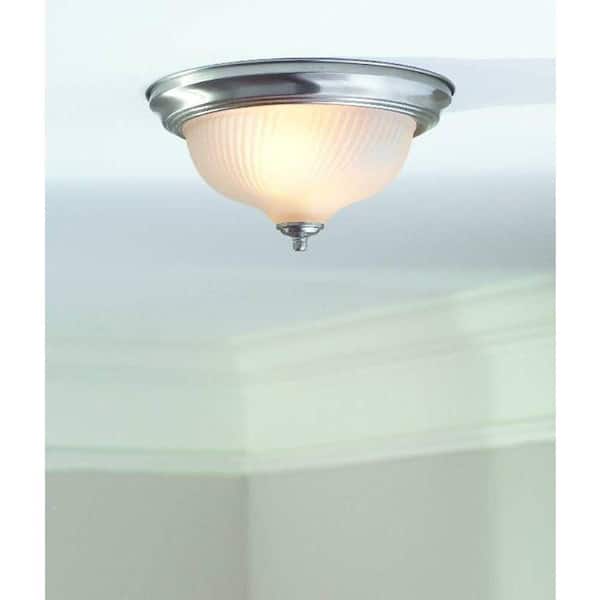 Hampton Bay 11 in. 2-Light Brushed Nickel Flush Mount with Frosted Swirl Glass Shade