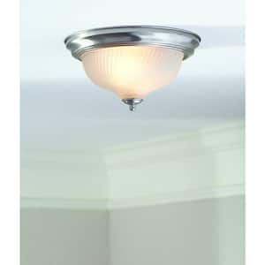 11 in. 2-Light Brushed Nickel Flush Mount with Frosted Swirl Glass Shade