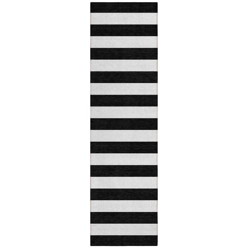 Black and White 2 ft. x 8 ft. Woven Striped Polyester Runner Indoor/Outdoor Area Rug price history on PriceWatchPro