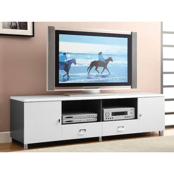 Coaster Burkett White and Gray TV Stand Console with 2-Drawer Fits TV's up to 80 in.