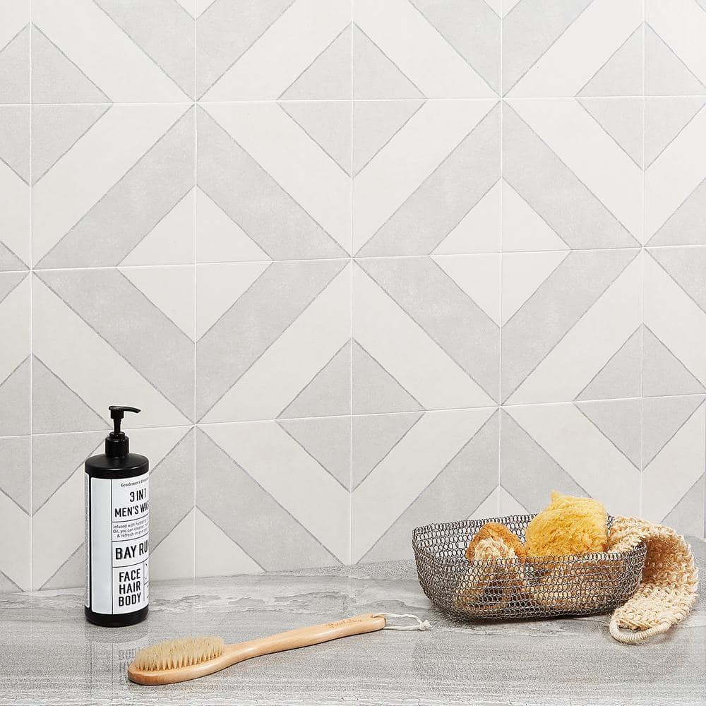 Tarantino Encaustic-Inspired 9" Square Glazed Porcelain Tile, Gray