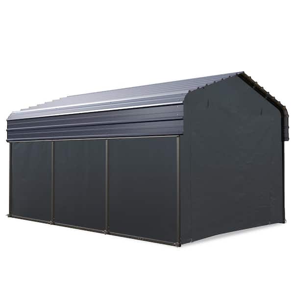 PHI VILLA 10 ft. W x 15 ft. D Galvanized Steel Carport Car Canopy Shelter with Sidewalls Enclosure Kit