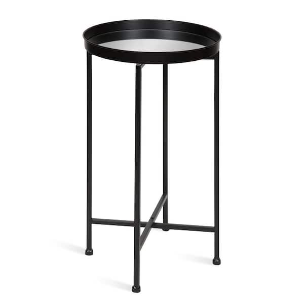 Kate and Laurel Celia 14 in. Black Round Glass End Table