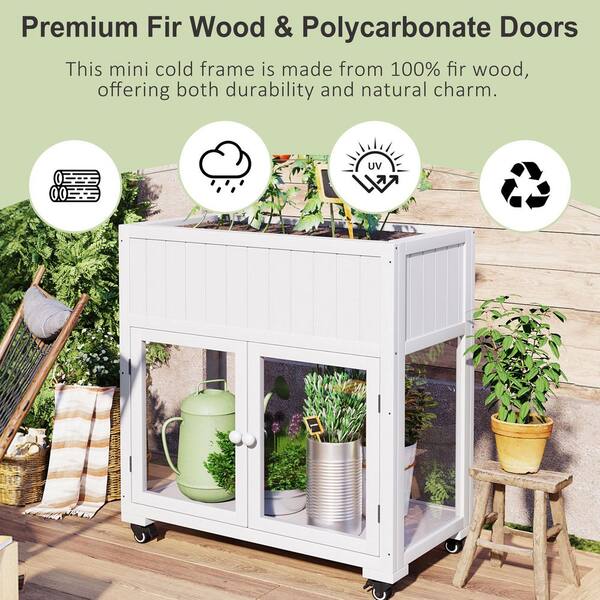 35 in. W x 18 in. D x 37 in. H White Wood Portable Greenhouse Mini