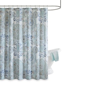 Loleta Blue 72 in. Cotton Printed Shower Curtain