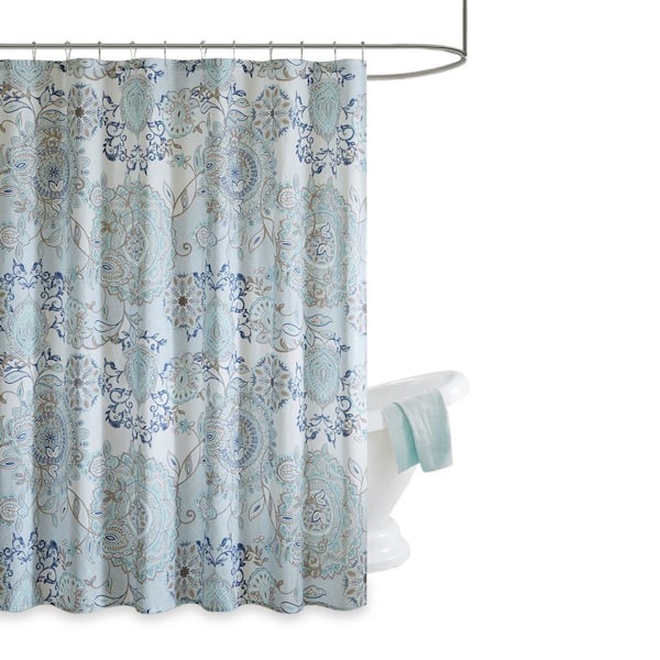 Madison Park Loleta Blue 72 in. Cotton Printed Shower Curtain