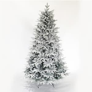 7 ft. Unlit Snow Flocked Christmas Tree Artificial Hinged Pine Tree with White Realistic Tips