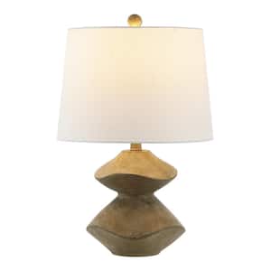 Laken 21.5 in. Minimalist Coastal Resin/Iron 2-Stack Cairn LED Table Lamp, Brown Wood Finish