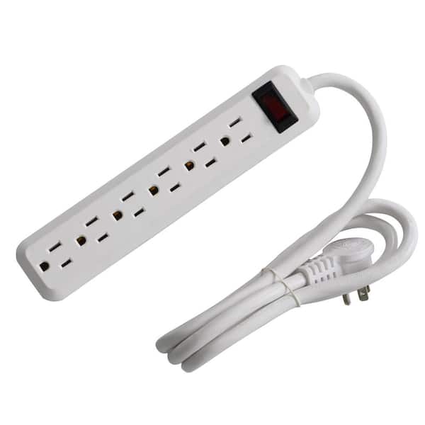 6-Outlet Grounded Power Strip with 12 ft. Long Extension Cord in White