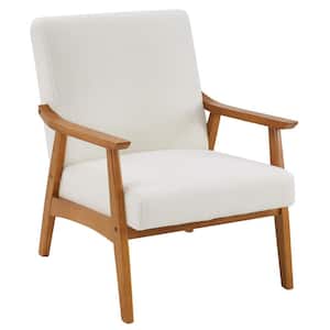 Creamy-White Solid Wood Armrest Teddy Velvet Sigle Accent Chairs