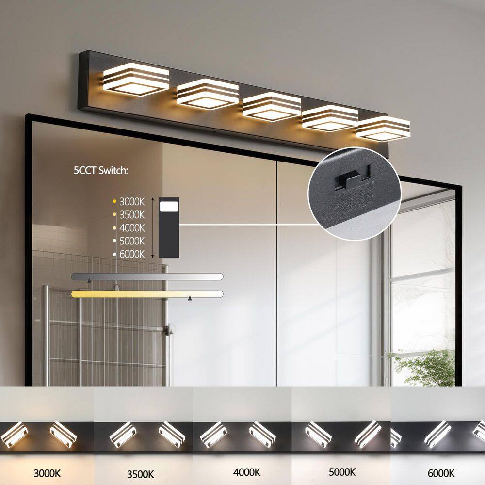 34 in. Black 5-Light LED Vanity Light Bar with Dimmable Color Temperature, Modern Iron and Acrylic Bathroom Wall Fixture price history on PriceWatchPro