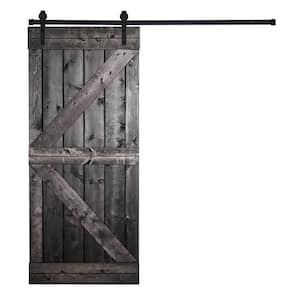 K-Bar Serie 30 in. x 84 in. Charcoal Knotty Pine Wood DIY Sliding Barn Door with Hardware Kit