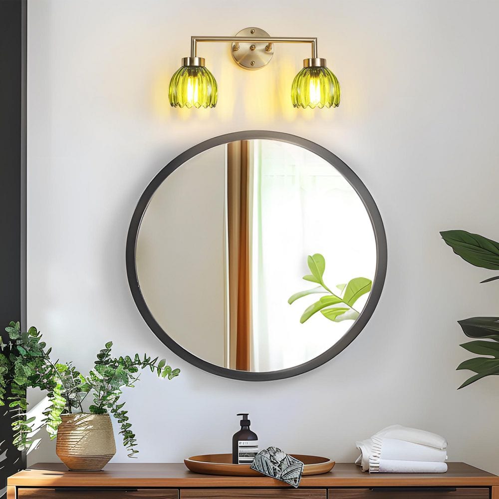 18.11 in. 2-Light Brass Wall Sconces Vanity Light with Tulip Green Glass Shade for Mirror Kitchen Living Room Hallway price history on PriceWatchPro