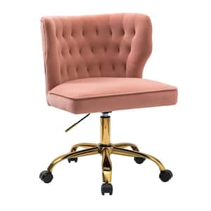 Rudolf Pink Tufted Upholstered Height-adjustable Swivel Ofiice Sliding Chair with Gold Metal Legs