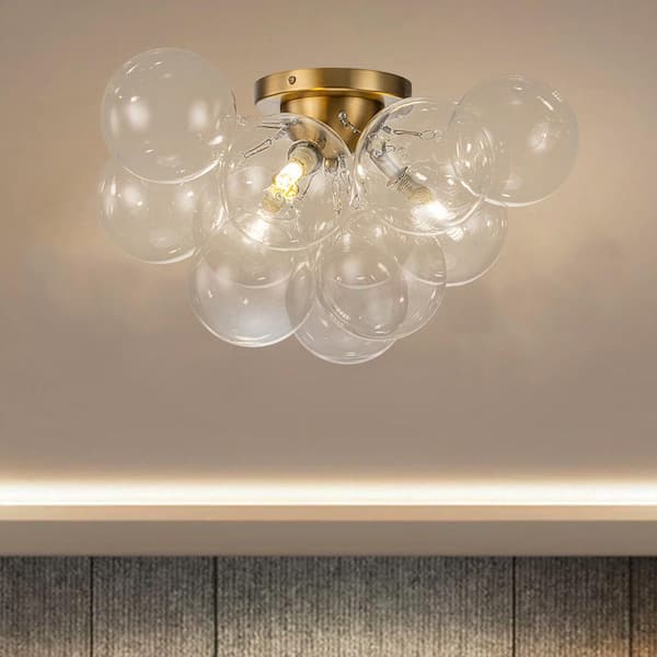 HUOKU Orbis 18 in. W 3-Light Modern Brushed Gold Semi-Flush