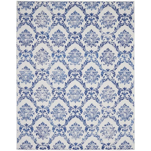 Whimsicle Ivory Navy 7 ft. x 10 ft. Floral French Country Contemporary Area Rug