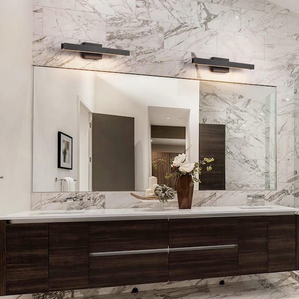 Willow 1-Light 23.6 in. Modern Black Linear Dimmable Integrated LED Bathroom Vanity Light Rotatable Wall Sconces