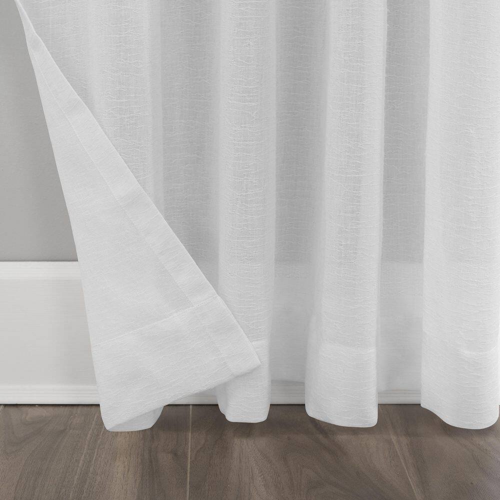 84" White Sheer Polyester Linen Rod Pocket Curtain Panel