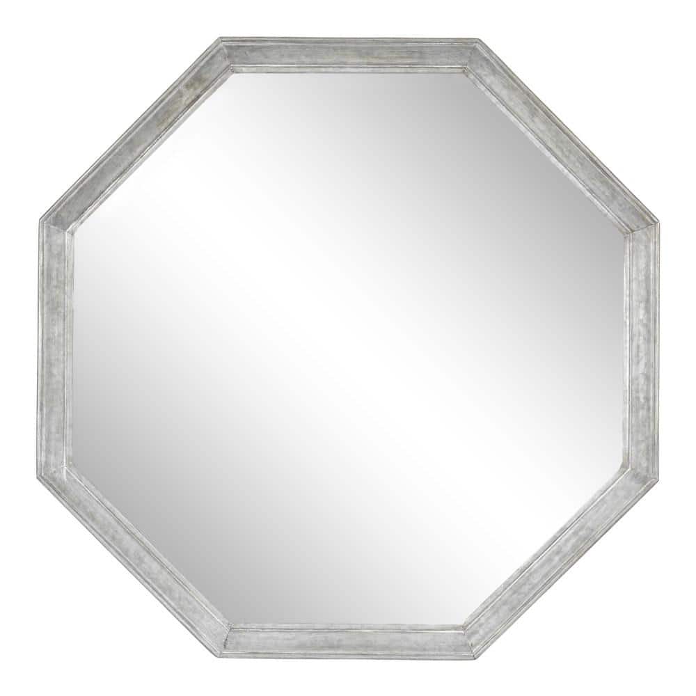 26" Silver Octagon Wall Mirror with Galvanized Metal Frame