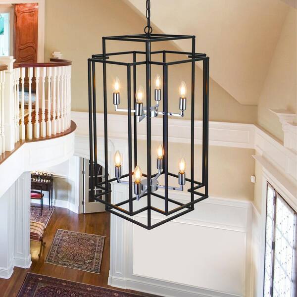 Jushua Modern 18 in. 8-Light Chrome Geometric Pendant Chandelier