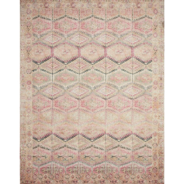 Loloi Layla Pink/Lagoon 2 ft. 6 in. x 9 ft. 6 in. Distressed Bohemian Printed Runner Rug