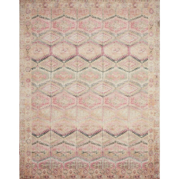 LOLOI II Layla Pink/Lagoon 2 ft. x 5 ft. Distressed Bohemian Printed Area Rug