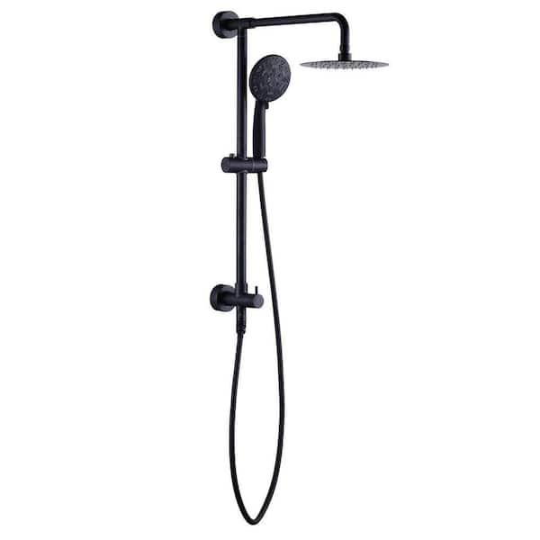 Wall Mount Rainfall Shower Head and 7-Spray Handheld Shower Combo with Height Adjustable Slide Bar in Matte Black