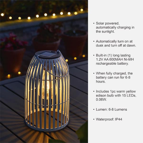 Glitzhome 9.75 in. H Black Metal Wire Solar Powered Outdoor Hanging Lantern  2023300014 - The Home Depot