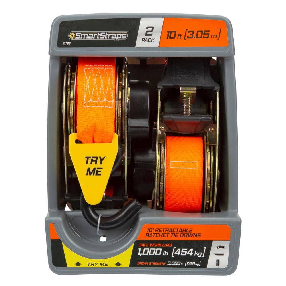 10 ft. x 1.5 in. Orange Retractable Ratchet Tie Down Straps with 1,000 lb. Safe Work Load - 4 Pack price history on PriceWatchPro
