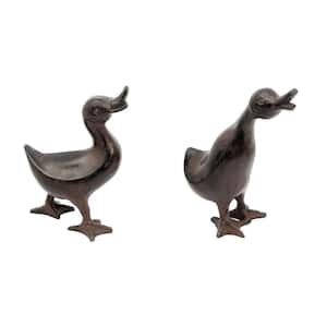 Pair of 2 Ducklings Outdoor Garden Statue, 6.5 in. Tall Bronze