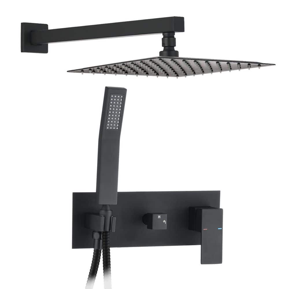 Shower Faucet Set system Brass Matte Black 1 Jet 10 in. Rainfall Shower Head with Rough-in Valve Included in Black price history on PriceWatchPro